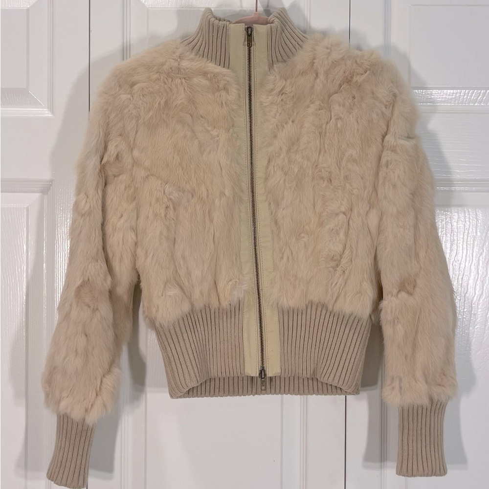 Paris Blues Outerwear Women’s Beige/Cream Authentic Rabbit Fur Coat size Small